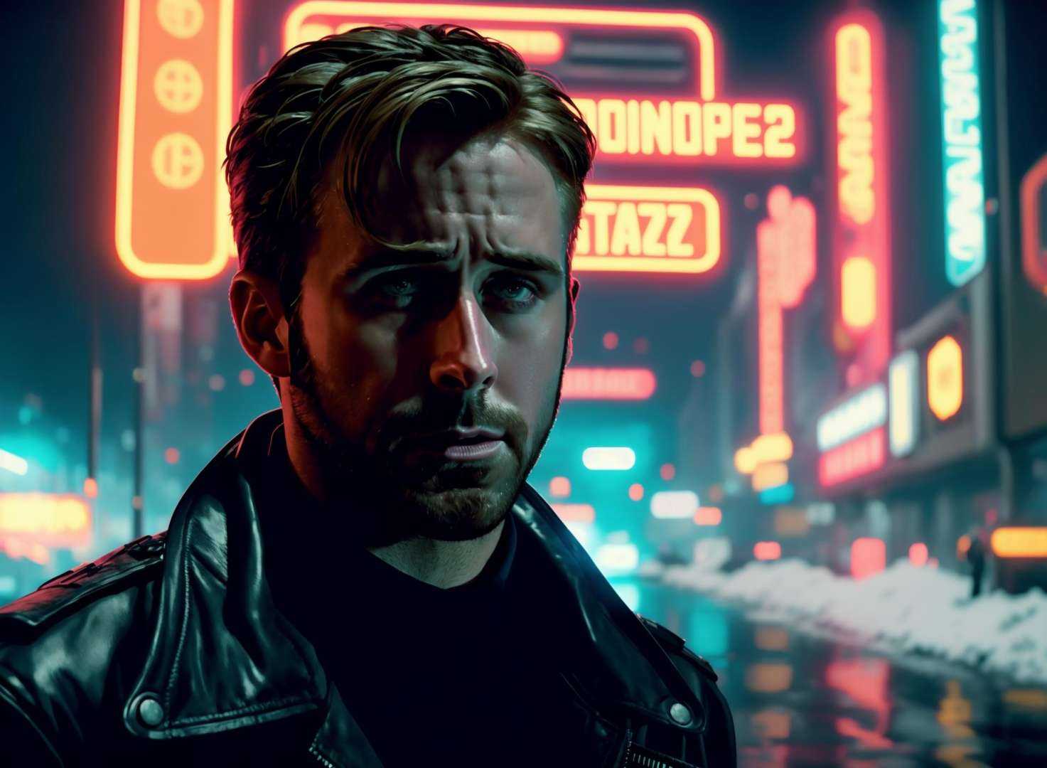 A cinematics,  Officer K as Ryan Gosling( Blade Runner 2049) he considers himself above stealing,  dutch angle shot on Ten...