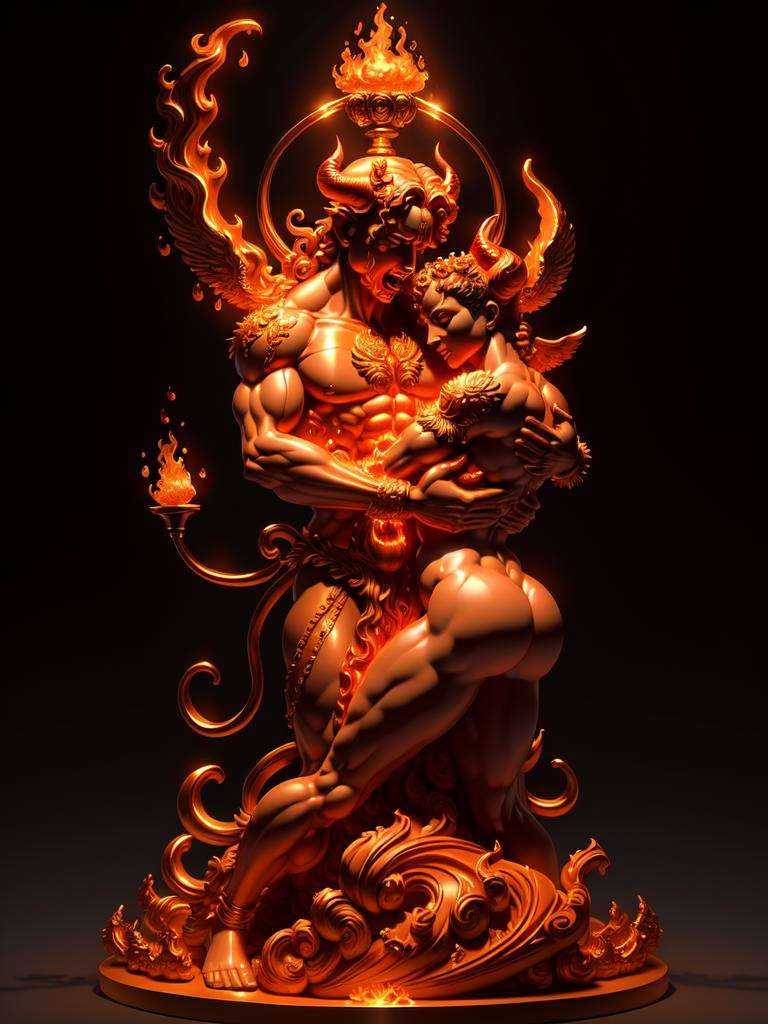 perfect God hugging Satan sculpture,  in style of Michelangelo,  sculpted from fire and water on Tensor.Art