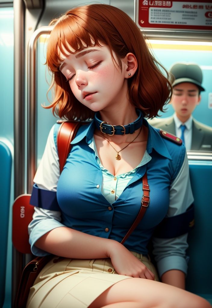 The girl who fell asleep on the subway didn't know that the wide collar showed a bit of her chest on Tensor.Art