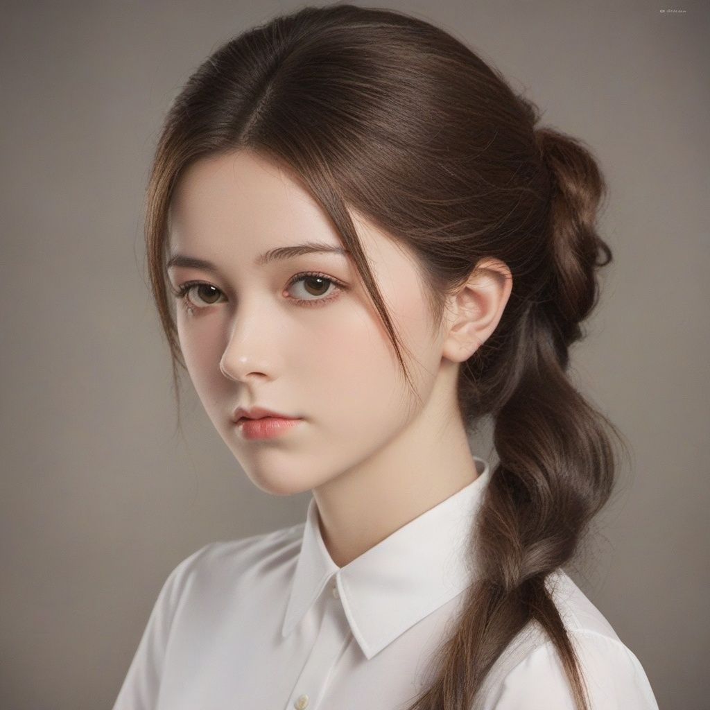 jinfan, 1girl, solo, long hair, realistic, brown hair, shirt, looking at viewer, 