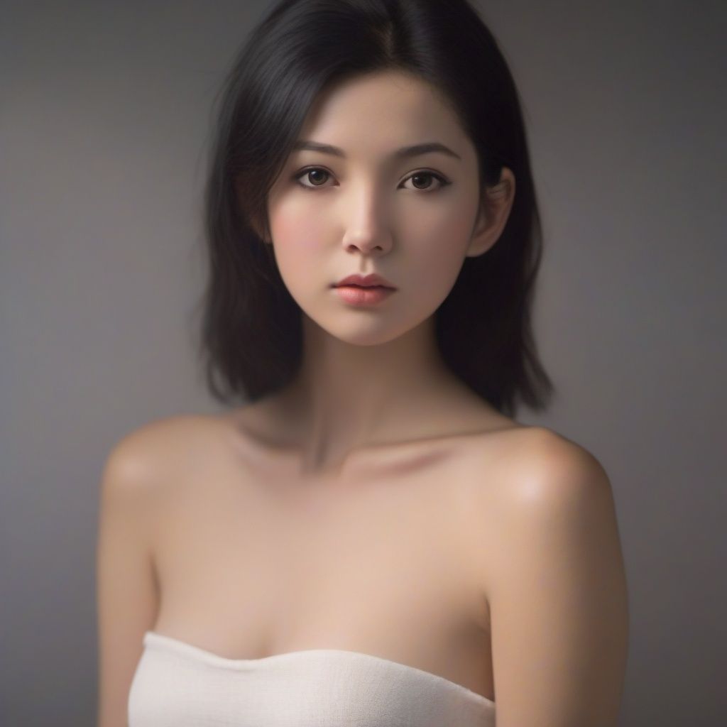 jinfan, solo, realistic, 1girl, black hair, lips, bare shoulders, collarbone, upper body,dress_shirt