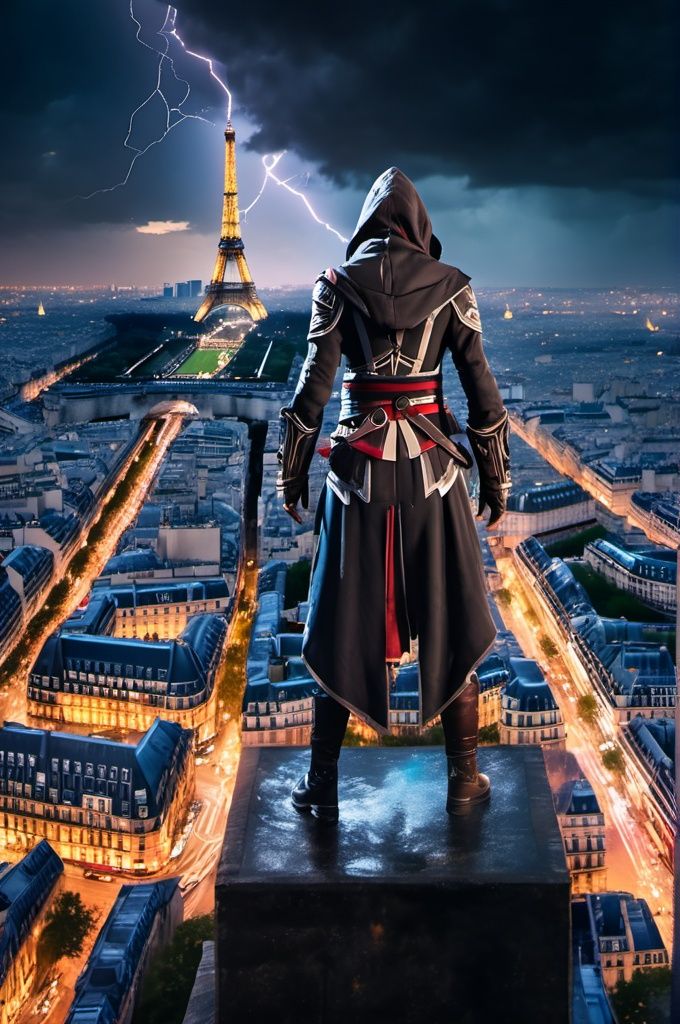 One girl,  ((assassin Creed)),  hoody on Tensor.Art