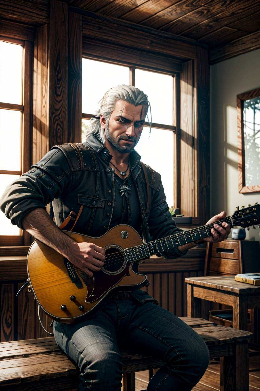 geralt_soul3142,  playing guitar on Tensor.Art