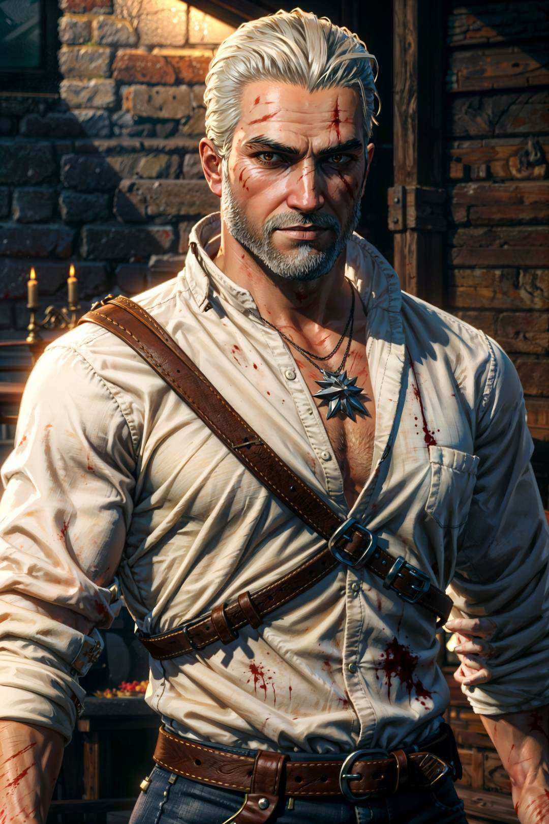 geralt_soul3142,  solo,  white shirt on Tensor.Art