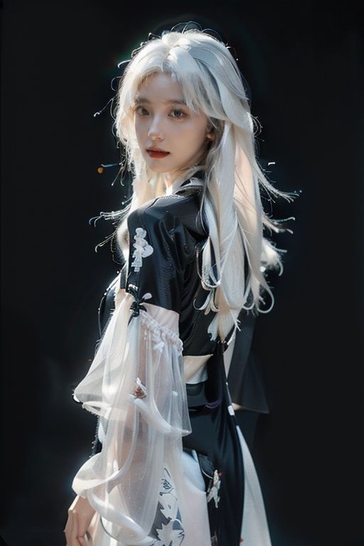 sc, masterpiece, best quality, highres, Ultra High Resolution,(Realisticity:1.4), Original Photo, photorealistic, realistic, pale skin, (black eyes:1.4), (simple background, depth of field, solid background), dramatic lighting, glowing, light particles, sparkle, trending on artstation, trending on CGsociety, Intricate, high detail, dramatic, volumetric lighting, Cinematic Lighting, backlighting, Naoyuki Obayashi,1girl, solo, ((cowboy shot:1.4)), looking at viewer, long hair, ((white hair:1.4)), long hair, floral print dress, china dress, qipao, cheongsam,<lora:FilmPortrait_v1.0:0.3:BODY> <lora:SCGIRL:0.6> <lora:赛博国风_旗袍_v1:0.8:CLOTHING>