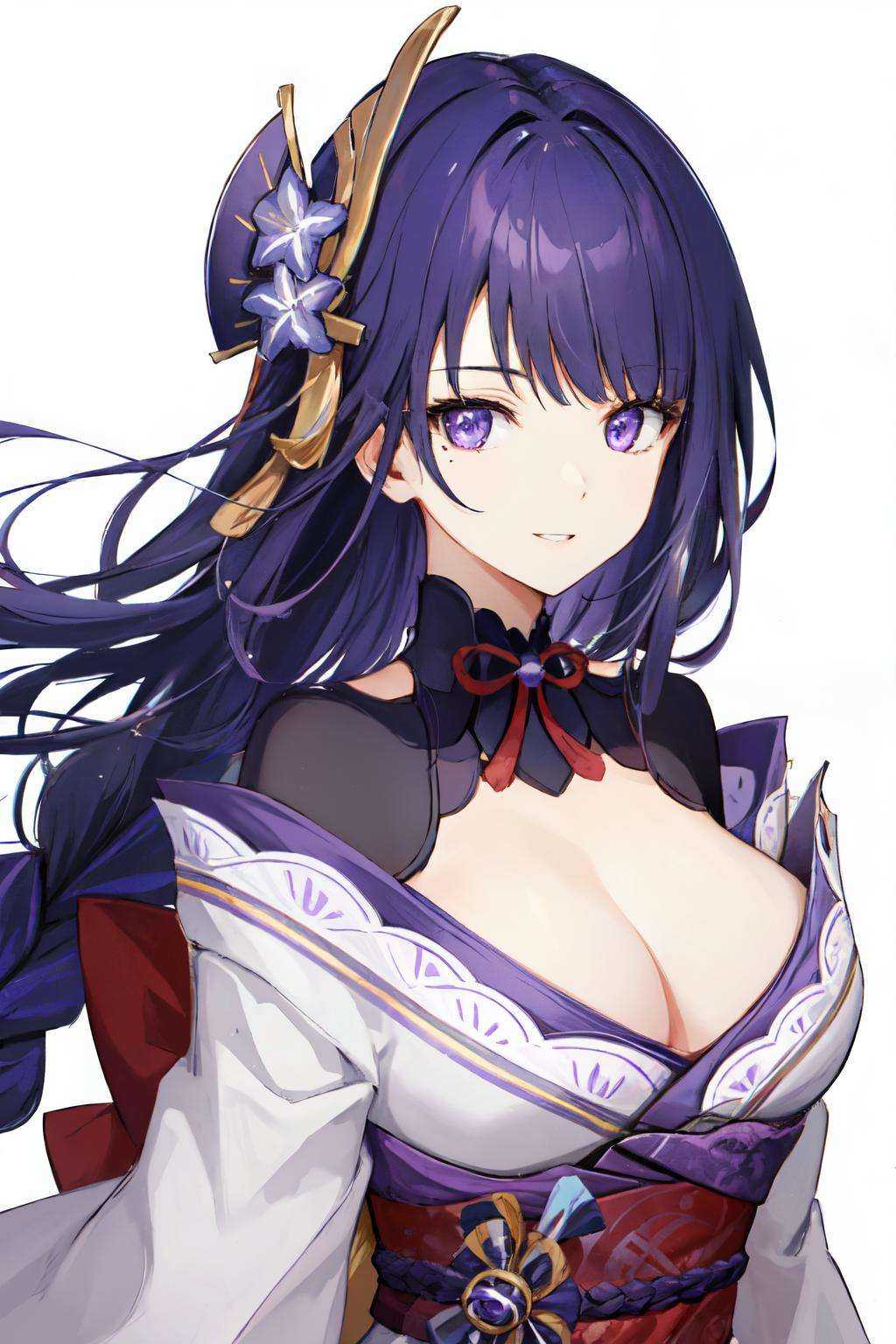 raiden shogun,  braid,  large breasts on Tensor.Art