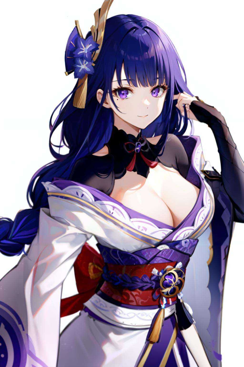 raiden shogun,  braid,  large breasts on Tensor.Art