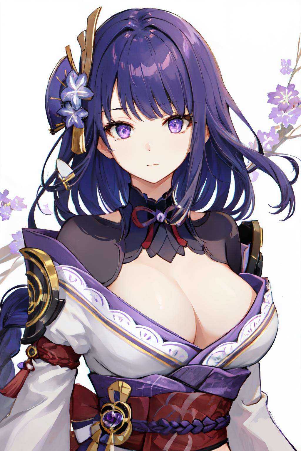 raiden shogun,  braid,  large breasts on Tensor.Art
