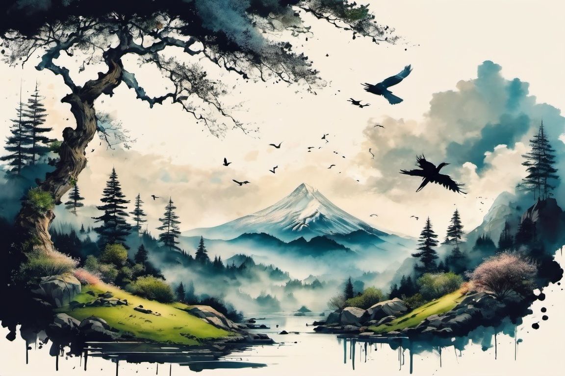 ink scenery,  no humans,  tree by Goofy Ai on Tensor.Art
