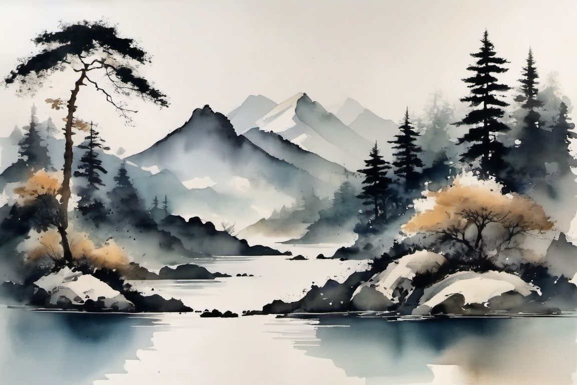 ink scenery,  white background,  scenery by Goofy Ai on Tensor.Art