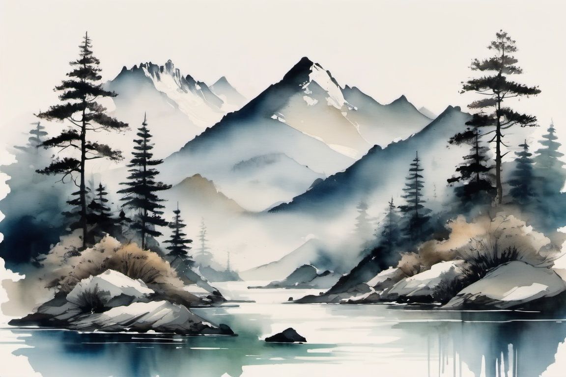 ink scenery,  white background,  scenery by Goofy Ai on Tensor.Art
