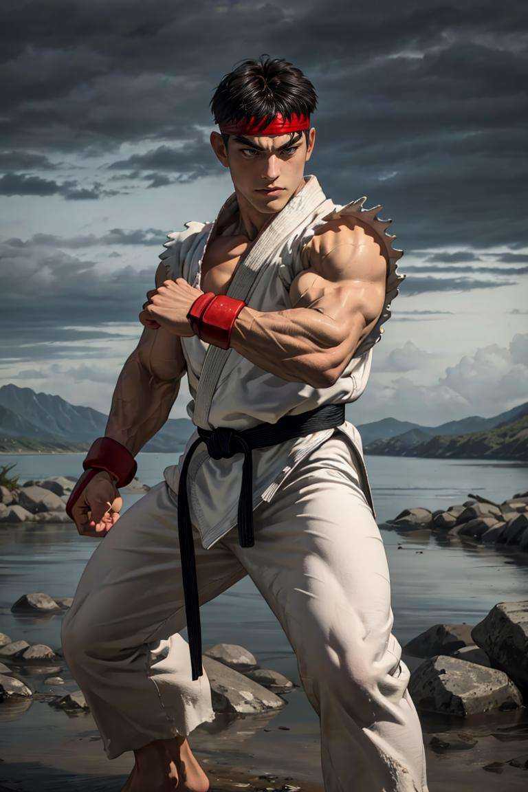 ryu,  1guy,  white karate gi on Tensor.Art