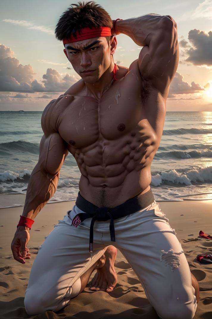 ryu,  1guy,  white kimono gi on Tensor.Art