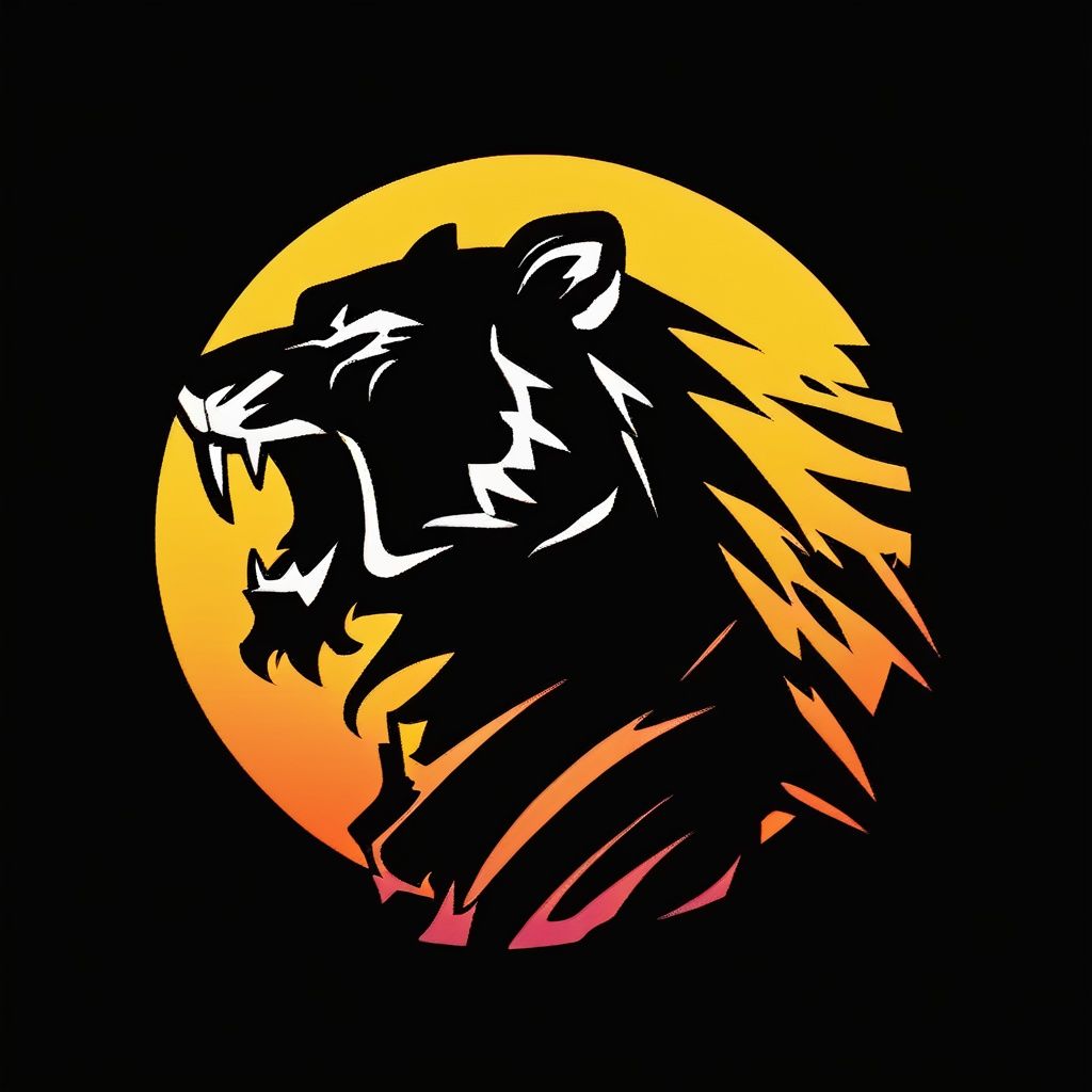 Game silhouette (j/ying), black background, gradient color, a side Angle tiger holding a weapon growling, domineering posture<lora:sdxl_jianyingV5:0.8>