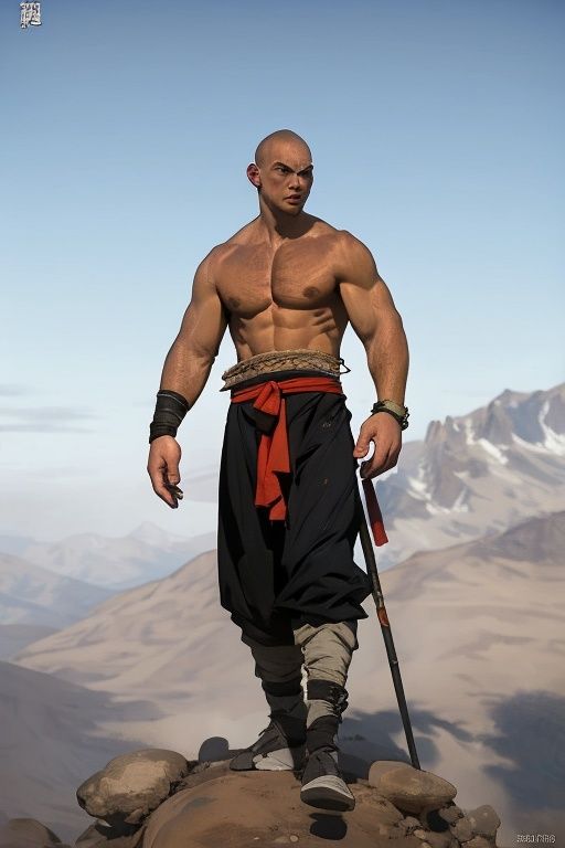 (RAW photo:1.2),(photorealistic:1.4),(masterpiece:1.3),(best quality:1.4),ultra high res,(detailed facial features),HDR,8k resolution,skin tight,(shiny skin),dreamlike,(extreme detailed illustration),check commentary,commentary request,scenery,no text,solo,(1boy:2),0girl:0 ),<lora:羡慕更好的手定位:0.5><lora:苹果屁股:0.4> <lora:高挑,美丽,自信且具有超模比例的女士:0.4>, <lora:monk:1>monk,chinese clothes,(full_body:1.3),