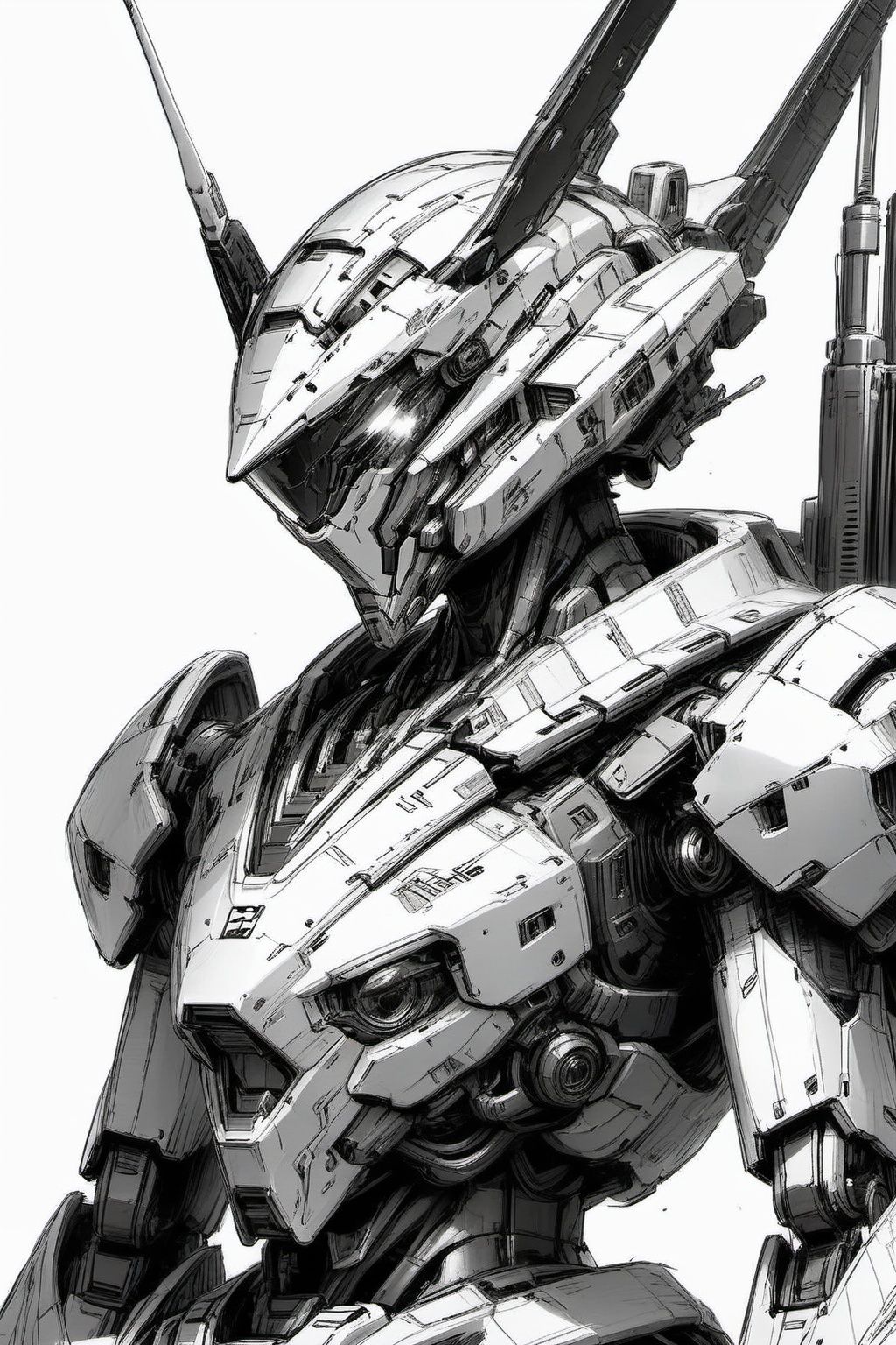 masterpiece,best quality,(photorealistic:1.4),(ultra detailed:1.3),unity 8k wallpaper,penSketch_style, monochrome, ink sketch,high quality,masterpiece, 1boy,mecha,robot, pensketch without 
 pen