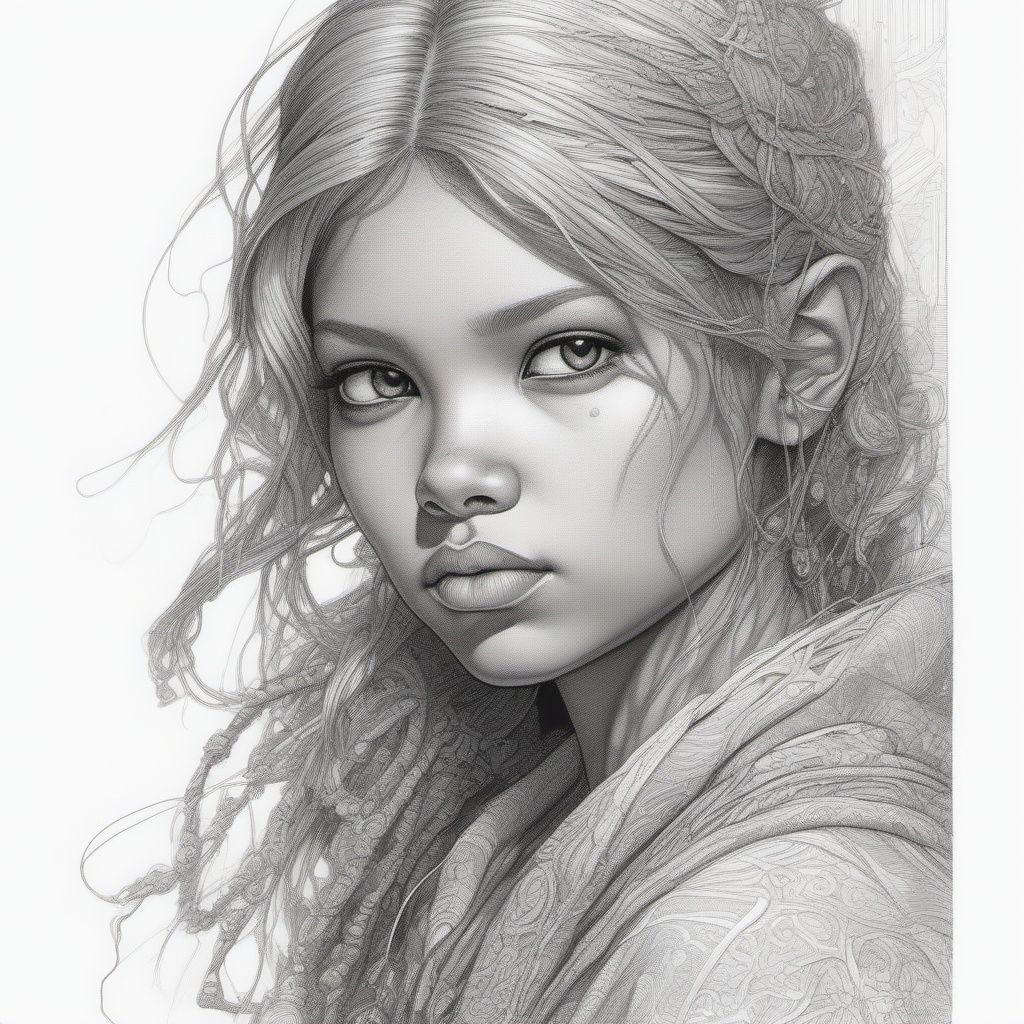 color ink drawing,  Young girl,  Perfect details on Tensor.Art