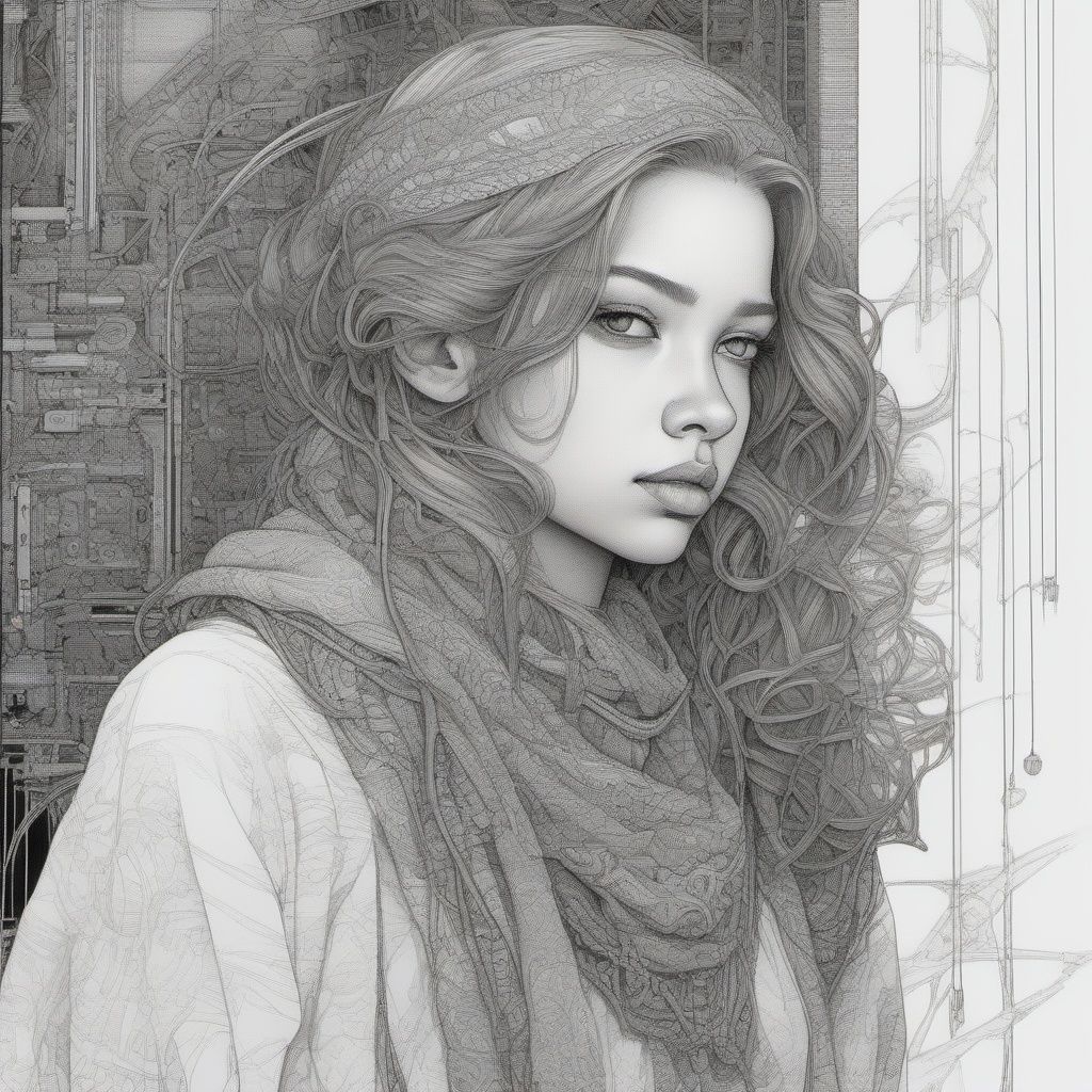 color ink drawing,  Young girl,  Perfect details on Tensor.Art