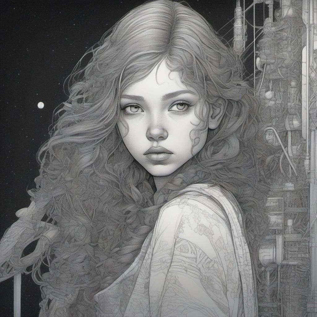color ink drawing,  Young girl,  Perfect details on Tensor.Art