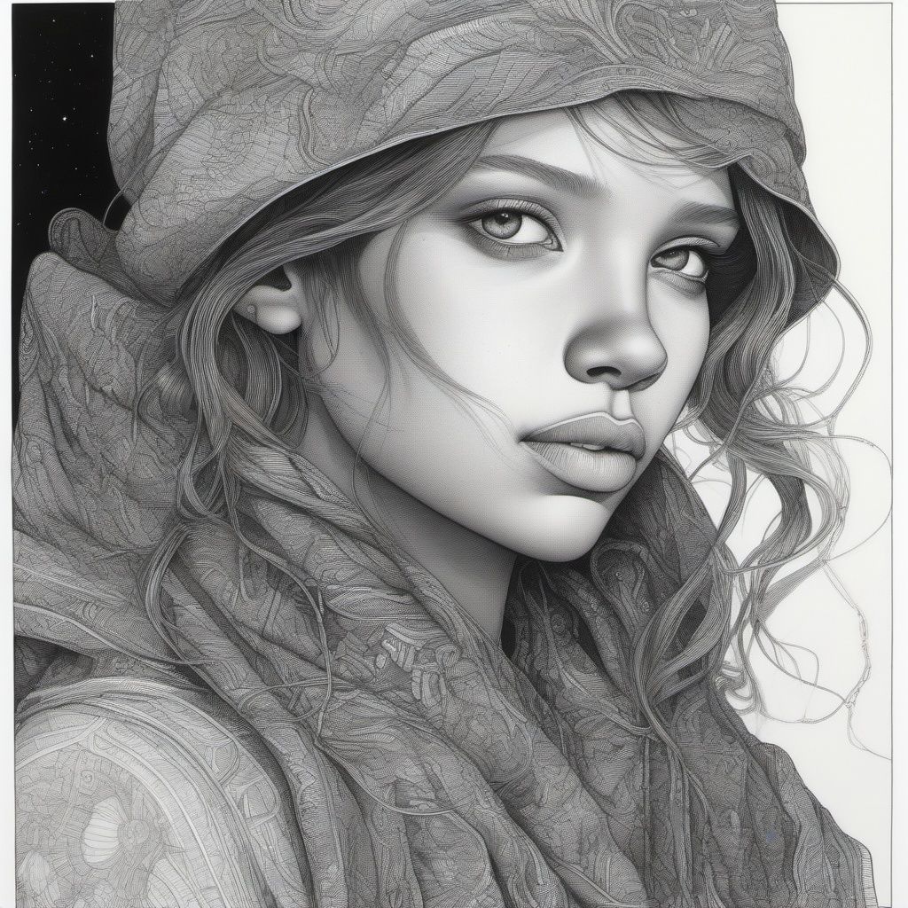 color ink drawing,  Young girl,  Perfect details on Tensor.Art