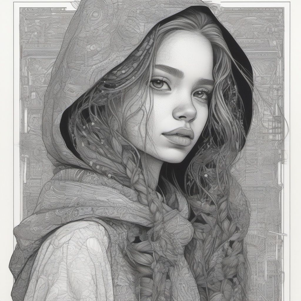 color ink drawing,  Young girl,  Perfect details on Tensor.Art