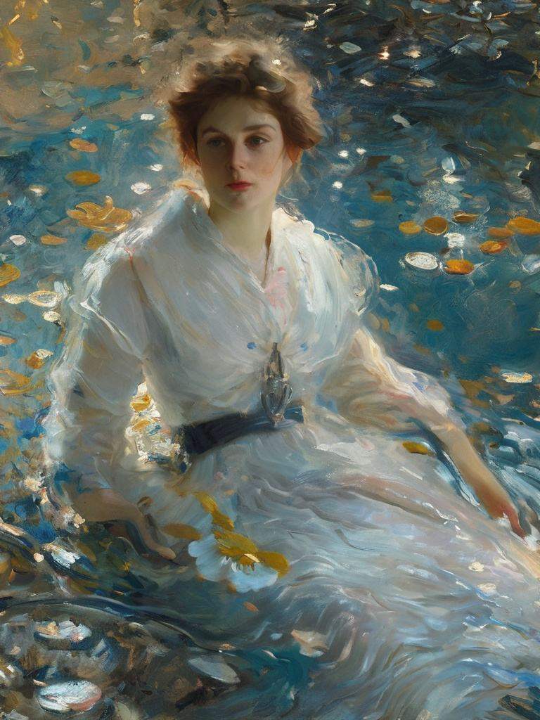 sargent,1girl,in an abstract water,solo,light particles,swirling lights,looking at viewer,bloom,romanticized,detailed,8k,best quality,masterpiece,highres,<lora:sargent:0.85>,