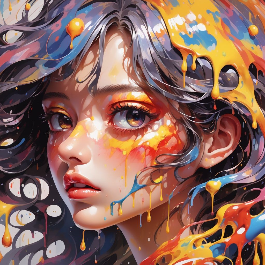 dripping paint,  abstract,  1 girl on Tensor.Art