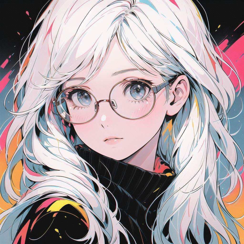 portrait, neon color, 1girl,glasses  <lora:touxi3-000018:0.6>