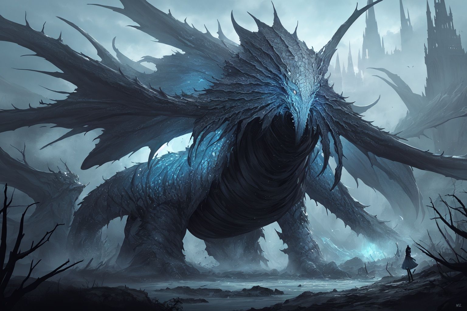 ,(((masterpiece,best quality))),((good structure,Good composition,good atomy)), ((clear, original,beautiful)),monster girl,outdoors,keke,fantasy theme,grey blue theme,fractal,