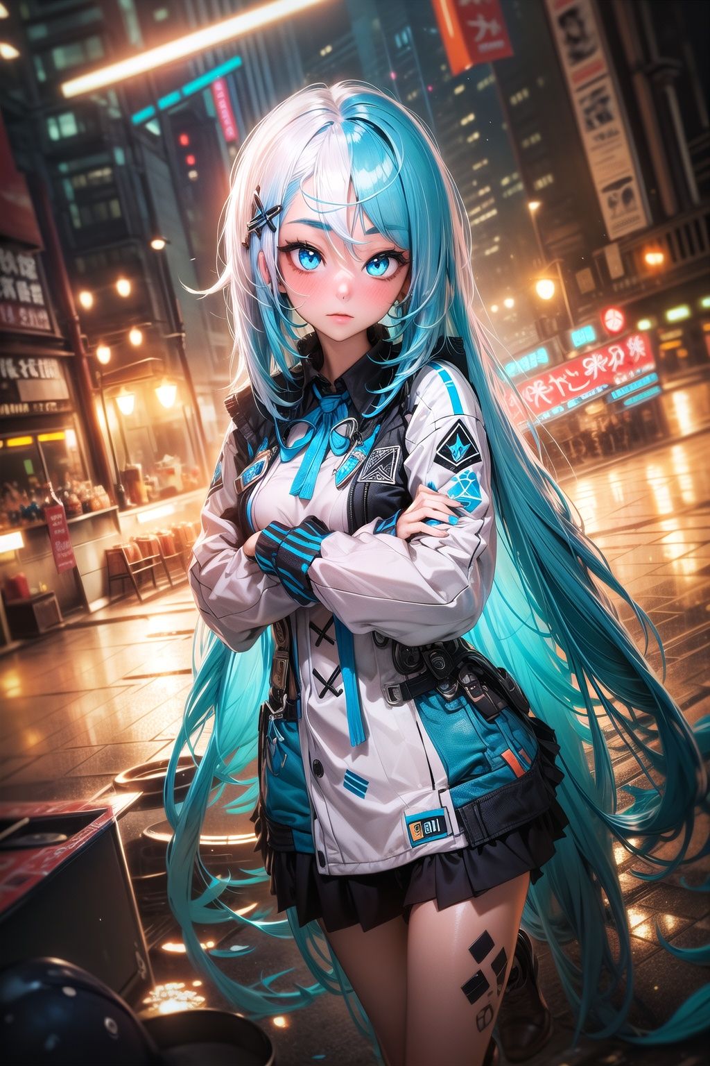 1girl, solo, blue hair, long hair, 