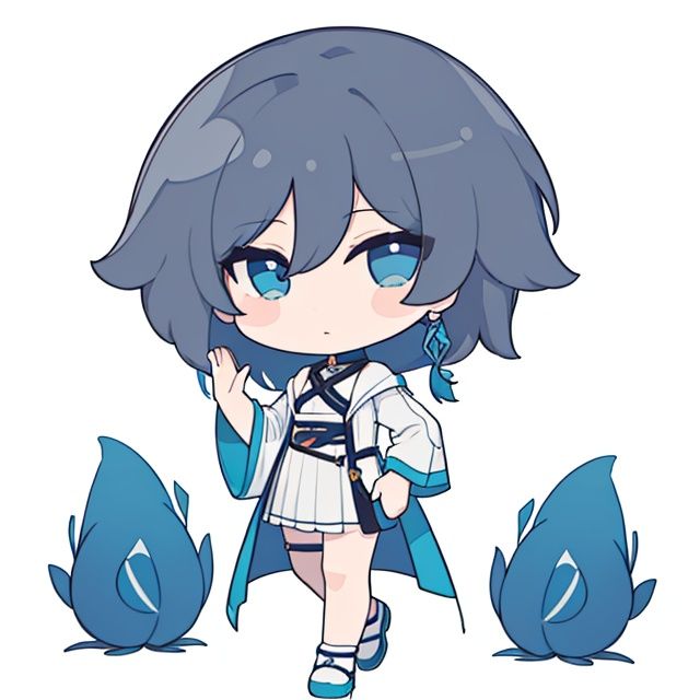 (masterpiece:1.3), (the best quality:1.2), (super fine illustrations:1.2), (Masterpiece), high quality, high detail,(white background:1.2), looking at viewer, (SOLO:1.4),outline,,simple background, chibi, fu hua, blue_eyes,(((full_body)))