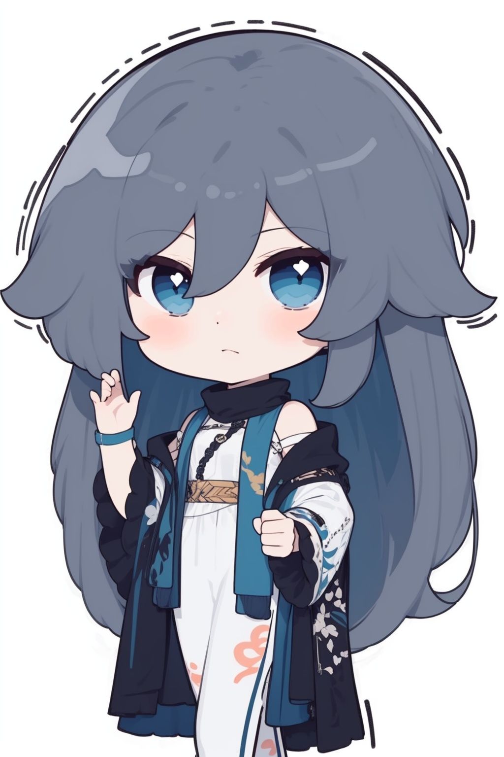 (masterpiece:1.3), (the best quality:1.2), (super fine illustrations:1.2), (Masterpiece), high quality, high detail,(white background:1.2), looking at viewer, (SOLO:1.4),outline,,simple background,  chibi, fu hua, blue_eyes