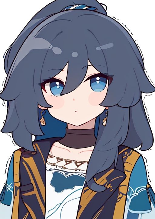 (masterpiece:1.3), (the best quality:1.2), (super fine illustrations:1.2), (Masterpiece), high quality, high detail,(white background:1.2), looking at viewer, (SOLO:1.4),outline,,simple background, <lora:fu hua q:0.8> chibi, fu hua, blue_eyes