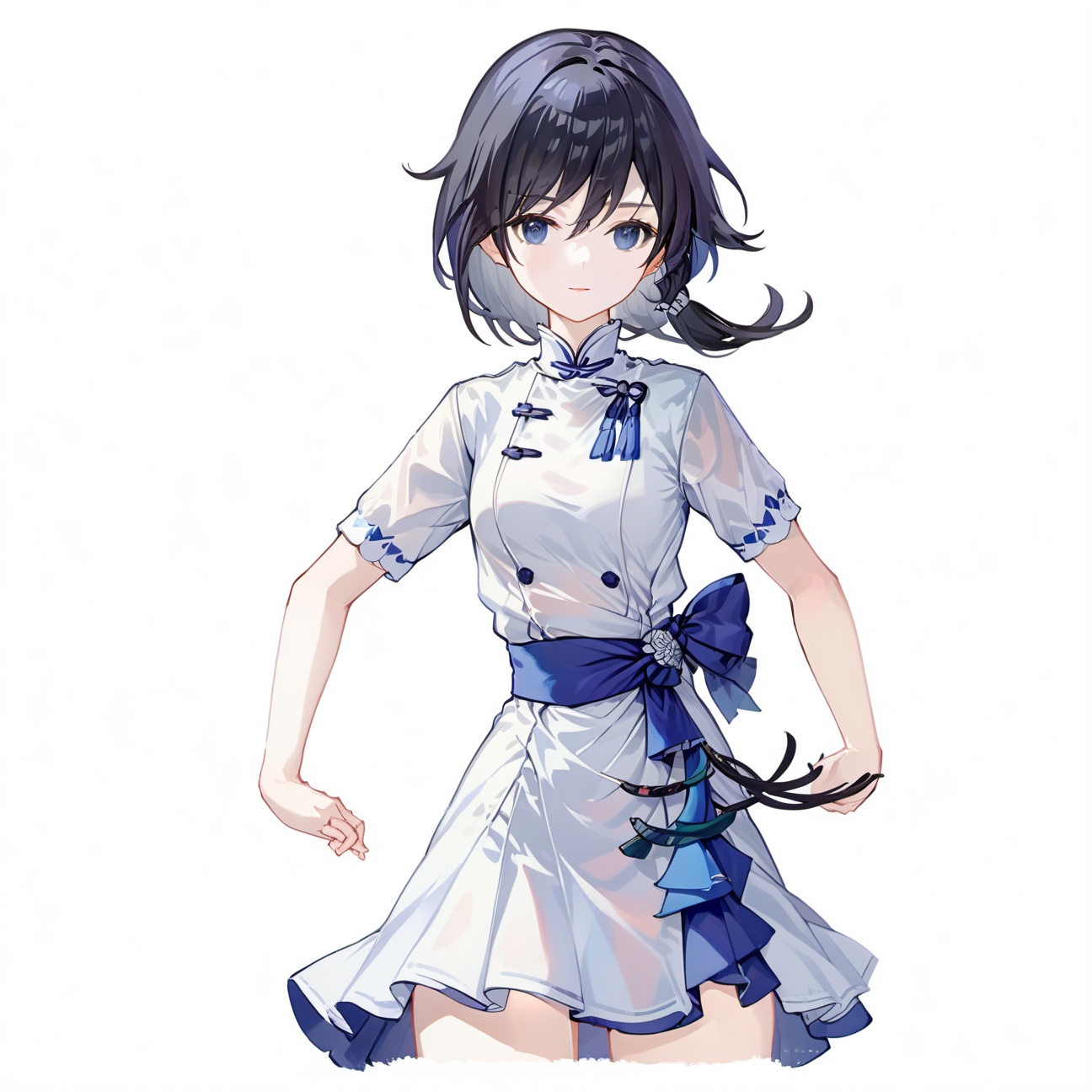  (masterpiece:1.3), (the best quality:1.2), (super fine illustrations:1.2), (Masterpiece), high quality, high detail,(white background:1.2), looking at viewer, (SOLO:1.4),outline,,simple background,fu hua,,(((full body,standing)))