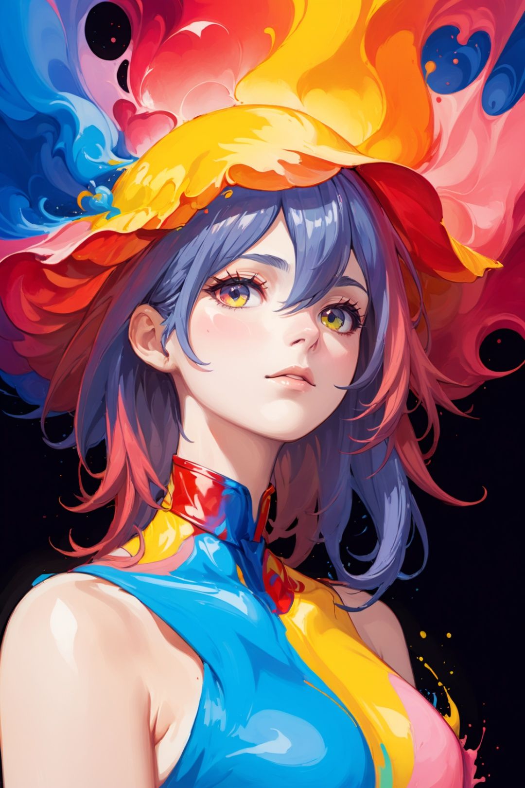 Colorful ink cascaded the canvas, forming human face. photo, studio lighting, sony a7, 35mm, hyperrealistic, big depth of field, concept art, colors, hyperdetailed, hyperrealistic, (big depth of field), (moody lighting), (ambient light), ((cinematic))
