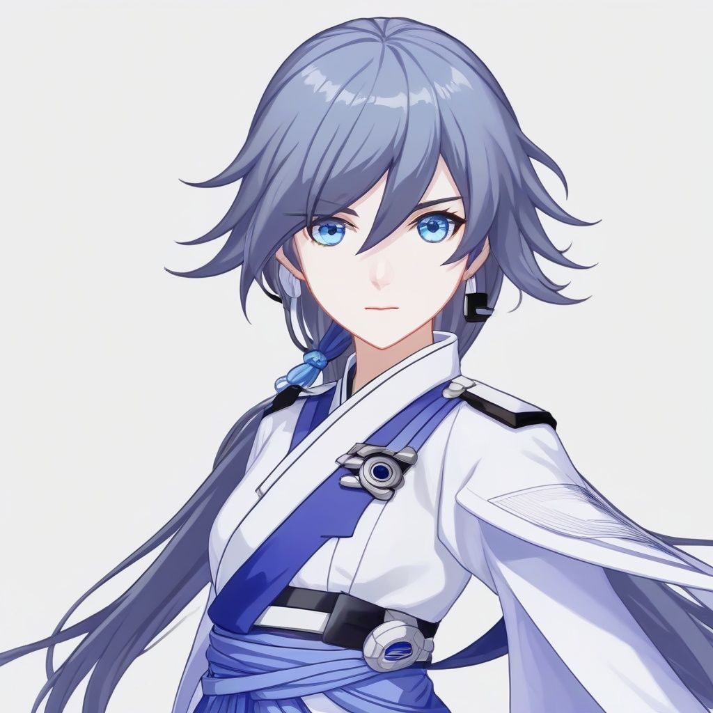 (masterpiece:1.3), (the best quality:1.2), (super fine illustrations:1.2), (Masterpiece), high quality, high detail,(white background:1.2), looking at viewer, (SOLO:1.4),outline,,simple background, <lora:fuhua:0.8> fu hua, blue_eyes, hair_between_eyes, fu_hua