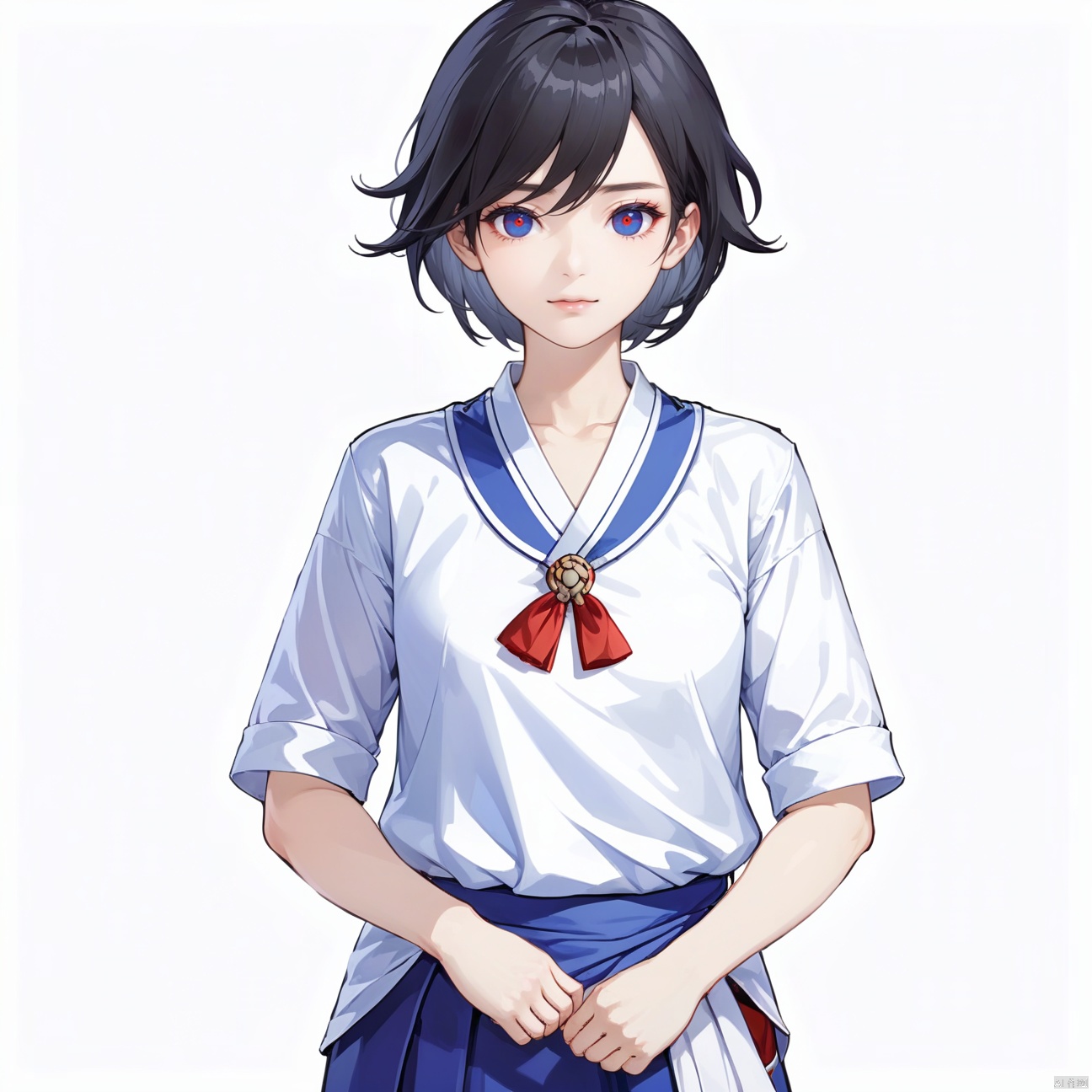  (masterpiece:1.3), (the best quality:1.2), (super fine illustrations:1.2), (Masterpiece), high quality, high detail,(white background:1.2), looking at viewer, (SOLO:1.4),outline,,simple background,fu hua,,(((full body,standing)))