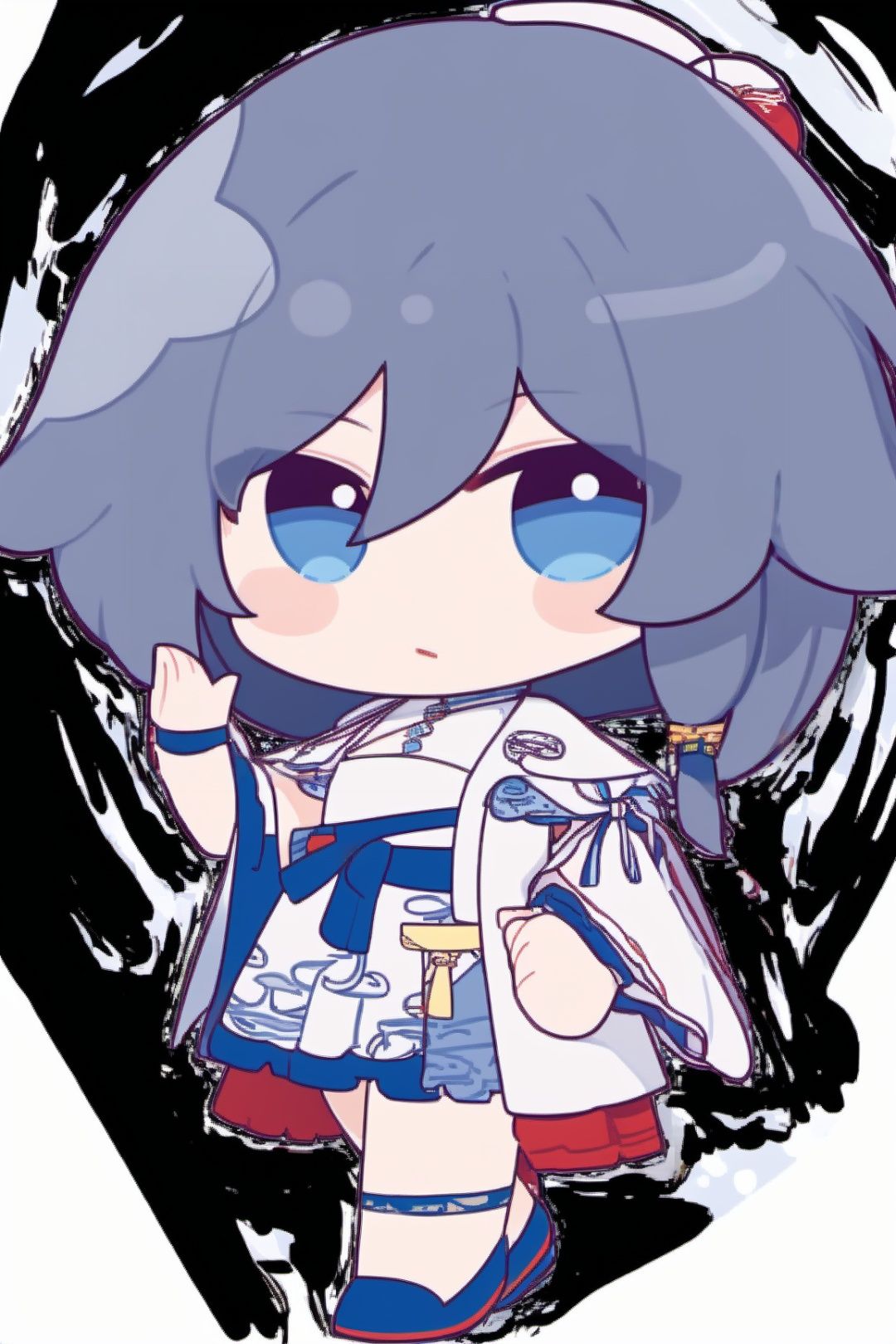 (masterpiece:1.3), (the best quality:1.2), (super fine illustrations:1.2), (Masterpiece), high quality, high detail,(white background:1.2), looking at viewer, (SOLO:1.4),outline,,simple background,  fu hua, chibi