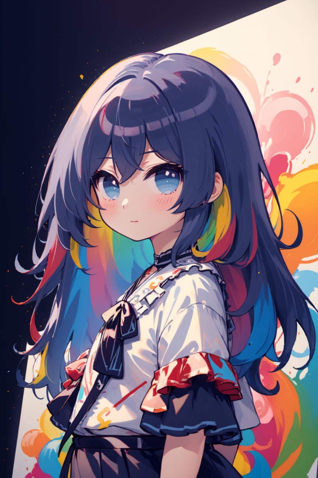 Colorful ink cascaded the canvas, forming human face. photo, studio lighting, sony a7, 35mm, hyperrealistic, big depth of field, concept art, colors, hyperdetailed, hyperrealistic, (big depth of field), (moody lighting), (ambient light), ((cinematic)),chibi,fuhua
