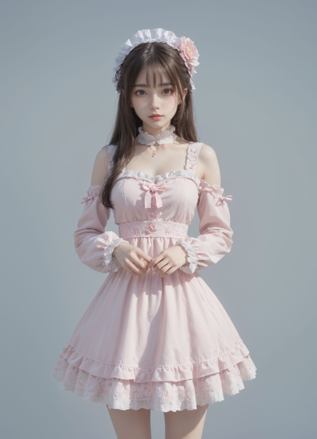 a girl in a lolita dress, lolita_fashion, 1girl, solo, realistic, full body<lora:SweetLolita:0.8>