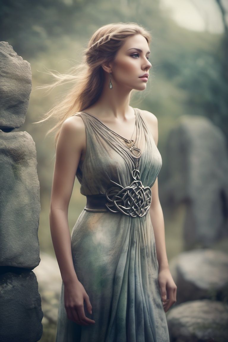 Celtic Warrior Woman,  Stone Ruins,  Tall and Slender on Tensor.Art