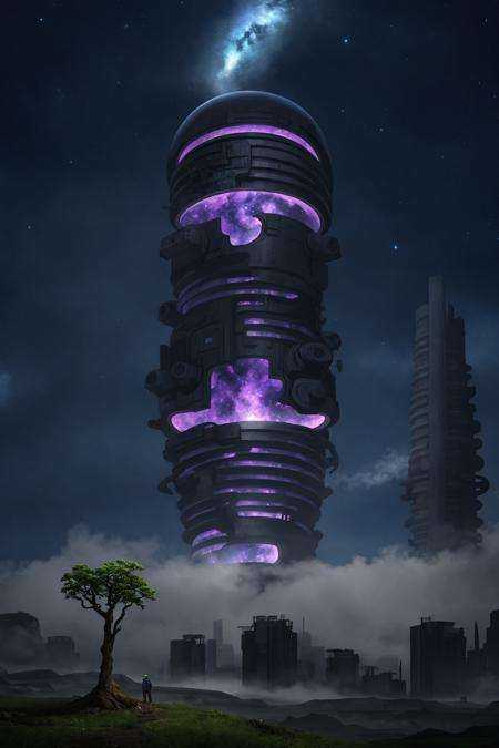 kawaii slime in an alien landscape by HR Giger,  night sky with nebula,  insane high skyscrapers on Tensor.Art