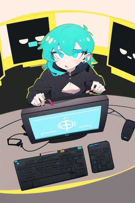 1girl,  green hair,  eye rings on Tensor.Art