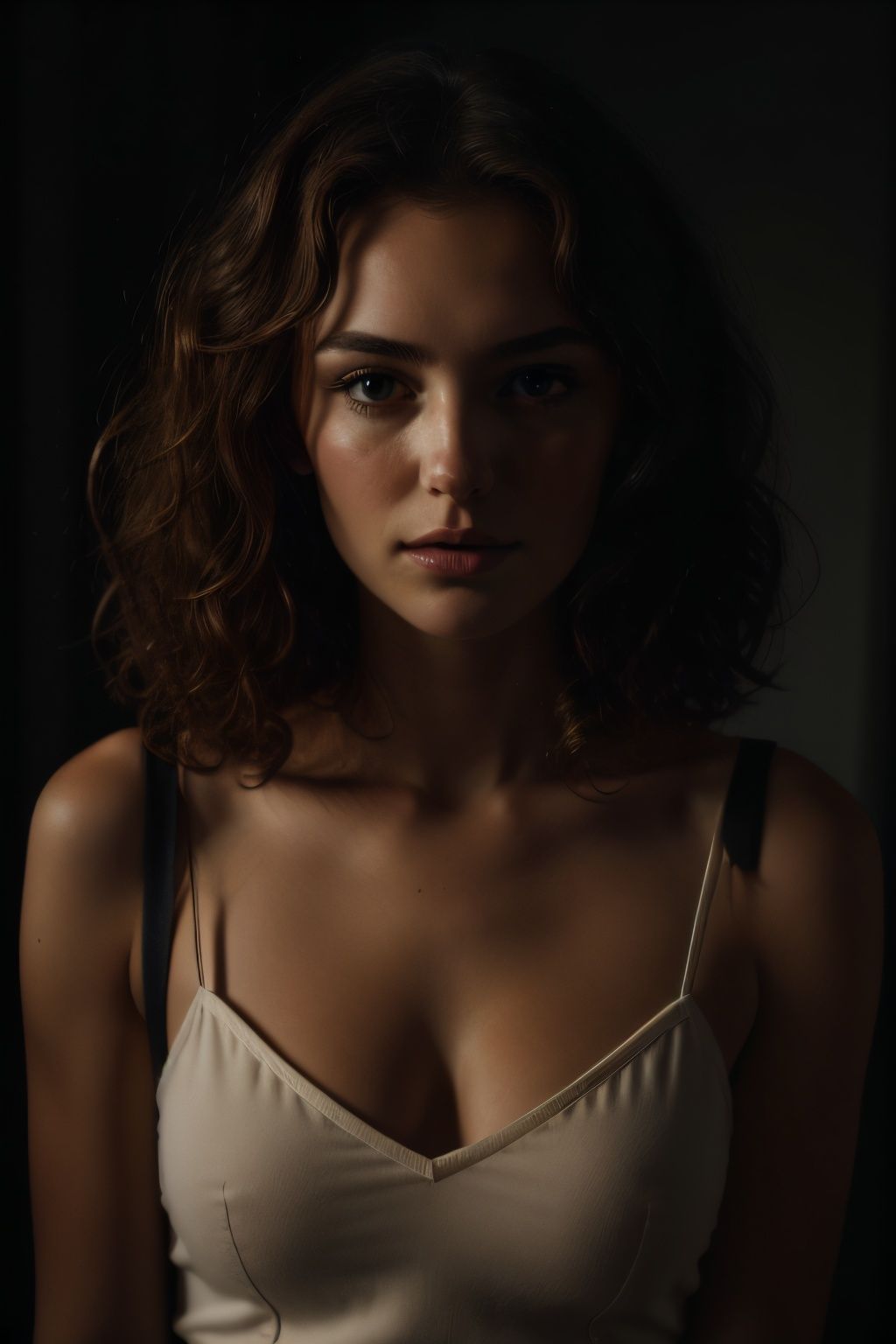 1girl,  curly hair,  in the dark on Tensor.Art