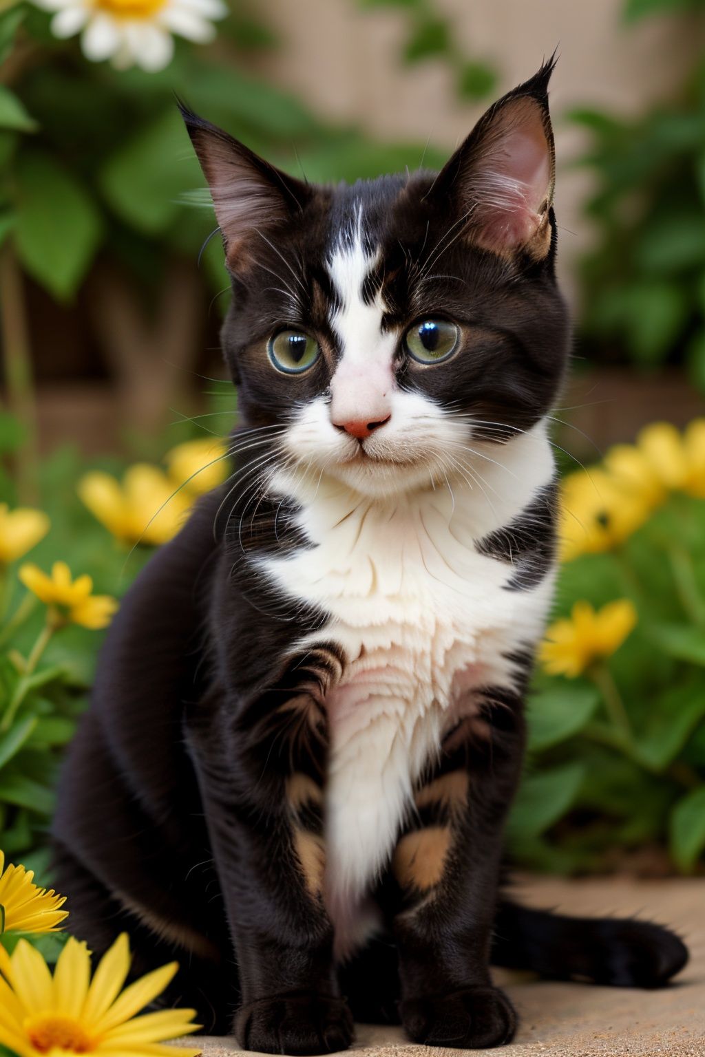a photo of a cute little puppy the cat surrounded by beautiful flowers extremely detailed fur on Tensor.Art