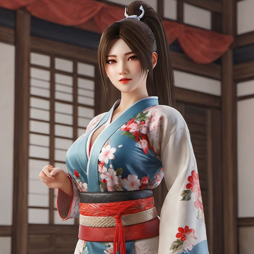 masterpiece,best quality,realistic,1 girl,(huowula:1.3),(beautiful detailed face:1.2),detail body,Long ponytail,kimono,cowboy shot,detailed background,sexy,Sweet expression, hignity 8k wallpaper,intricate detail,highres <lora:sdxllora2-000015:0.6>