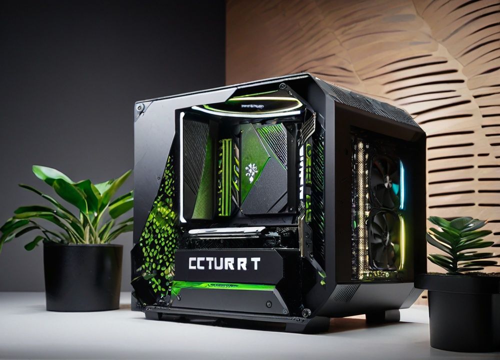 host chassis, 8k uhd rtx on cinematic artistic photoreal masterpiece best quality high resolution,a beautiful graphics card inside, plants, cute animal, 