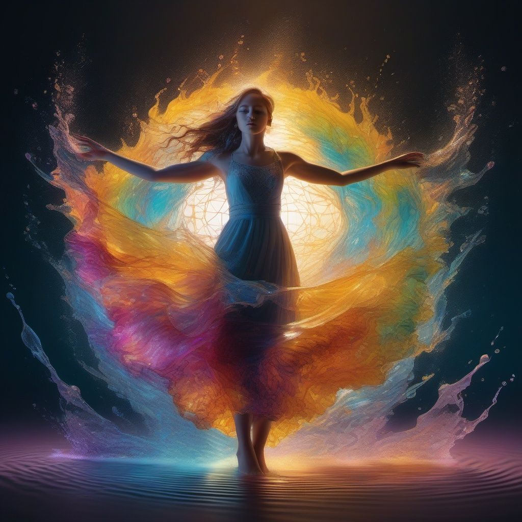 A girl Dancing like Dissolving colorful ink in clear water,  stunning vfx,  vivid by agon on Tensor.Art