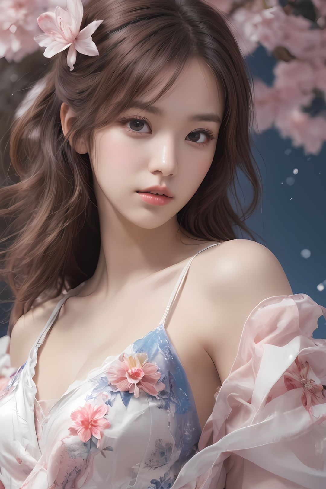 (masterpiece, top quality, best quality, official art, beautiful and aesthetic:1.2),(1girl),extreme detailed,colorful,highest detailed.red,White,Blue,Chest,Abdomen,Snowflakes falling,(the full body:1),a face,(Only one face.:1.1),Pink Mecha,gigantic_breasts(1.5),Imperial Sister,bingnvwang,1girl,Mecha,KCW