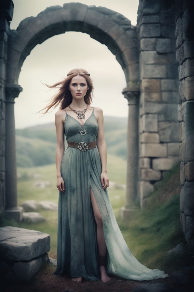 Celtic Warrior Woman,  Stone Ruins,  Tall and Slender on Tensor.Art